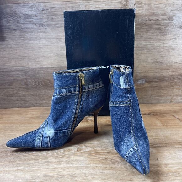 Vintage Dolce Gabbana Denim Patchwork Booties 37.5 US 7.5
